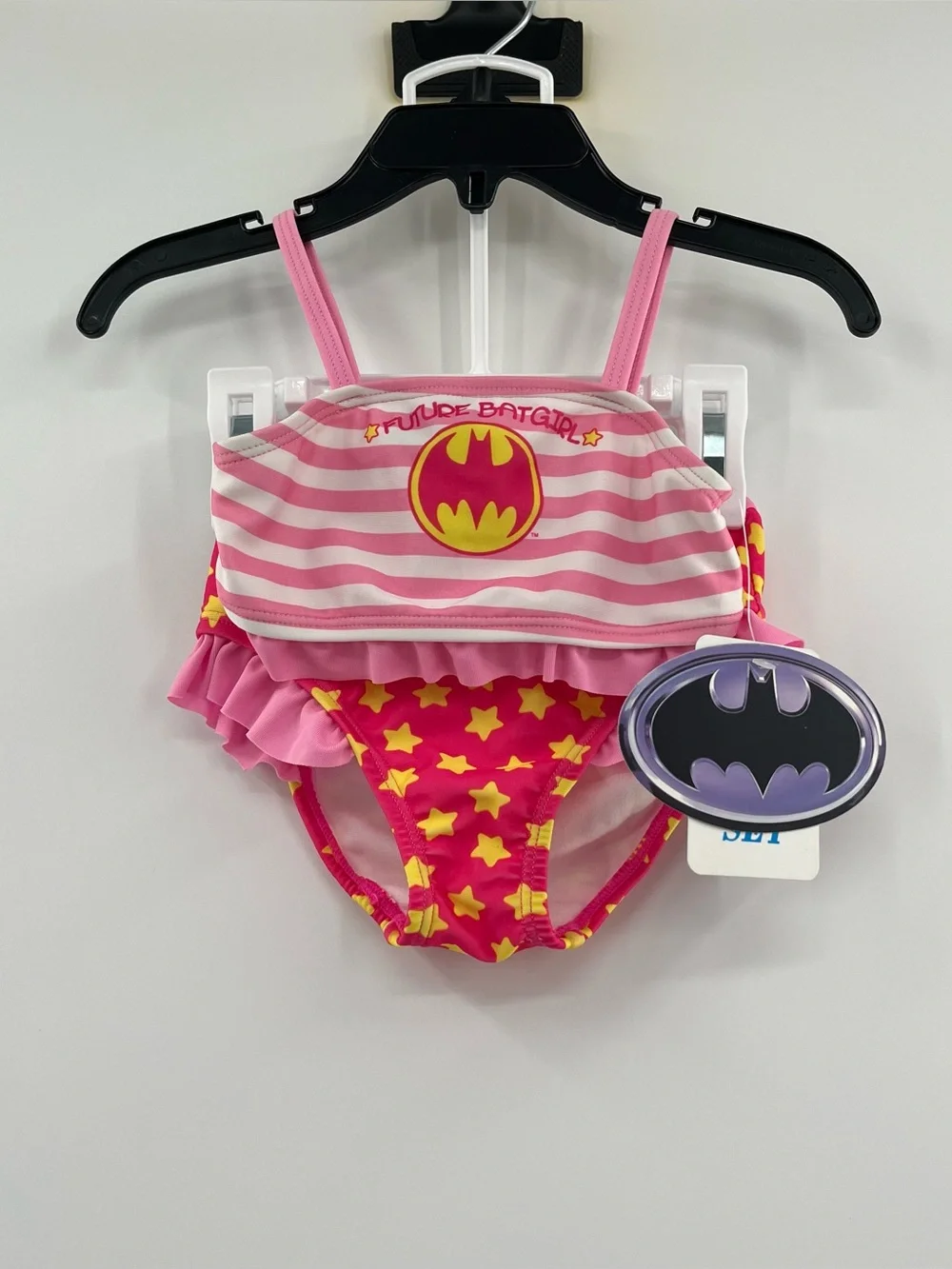 NEW Future Batgirl Pink and Yellow Girls' 18 Months Swim Set with Bat Emblem